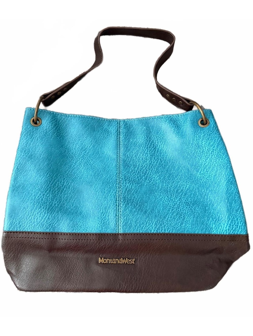 Montana West Turquoise Brown Faux Leather Shoulder Tote Handbag Western Purse